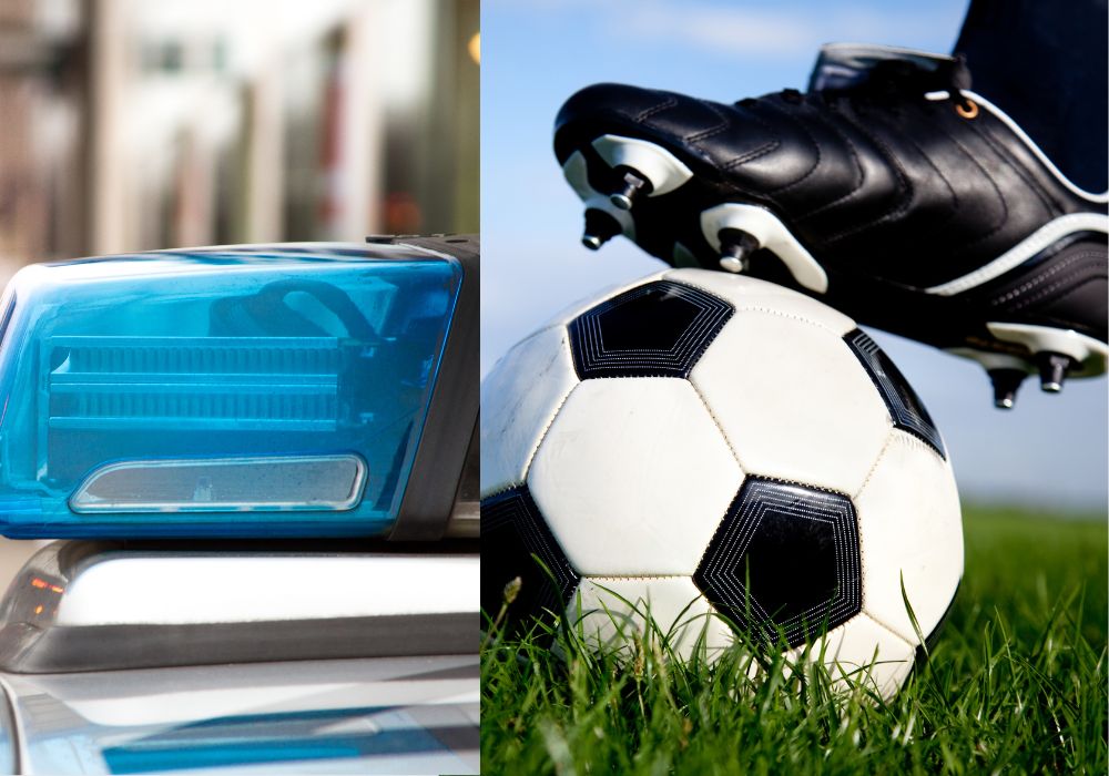Ein Blaulicht und ein Fußball