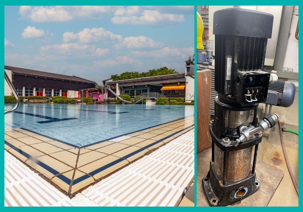 Ein Freibad und eine alte Pumpe.