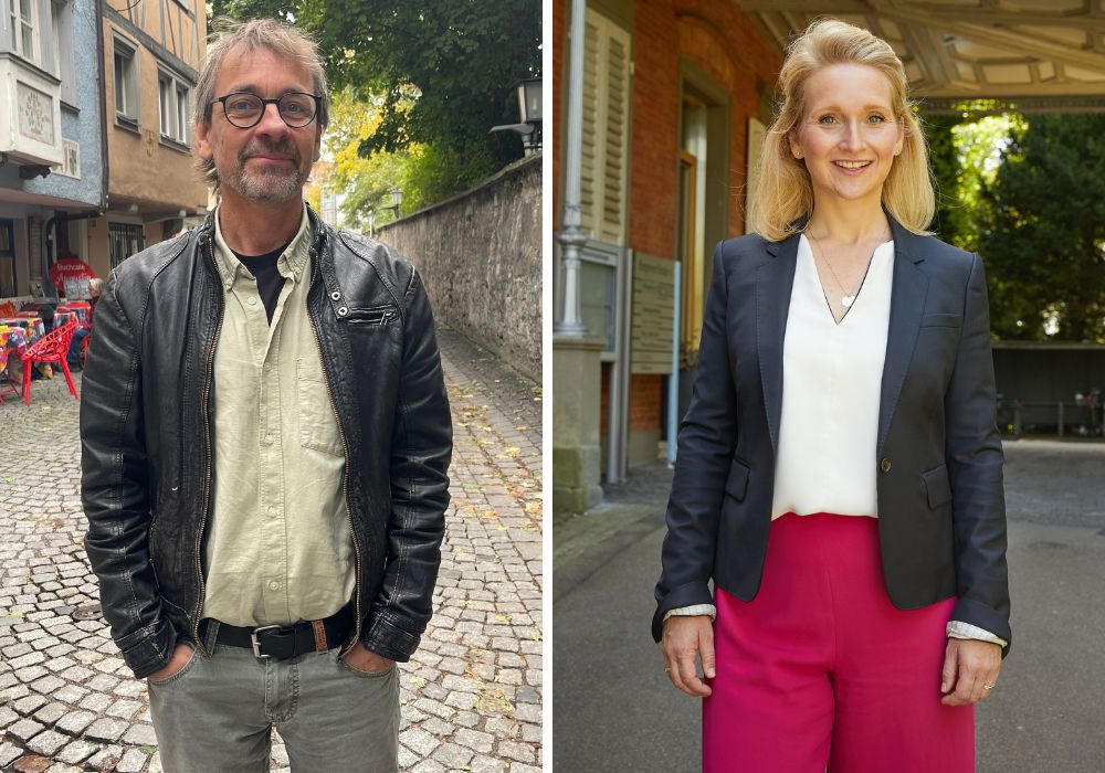 Ein Mann und eine Frau stehen nebeneinander